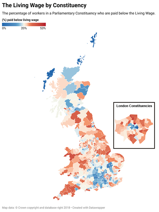 Map: Living age by constituency 