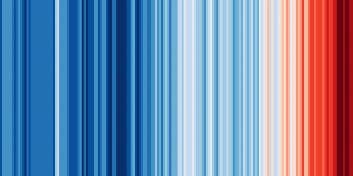 striped banner coloured from blue to red in an uneven gradient