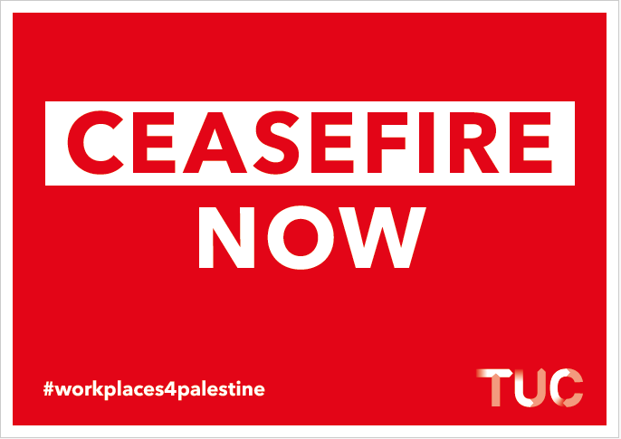 Ceasefire now placard