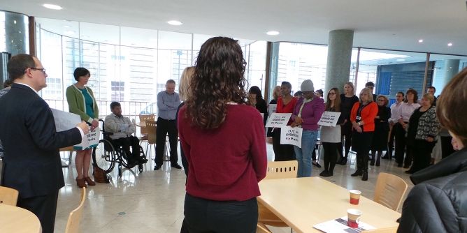 TUC staff take part in the minute of silence for the victims of the Paris attacks