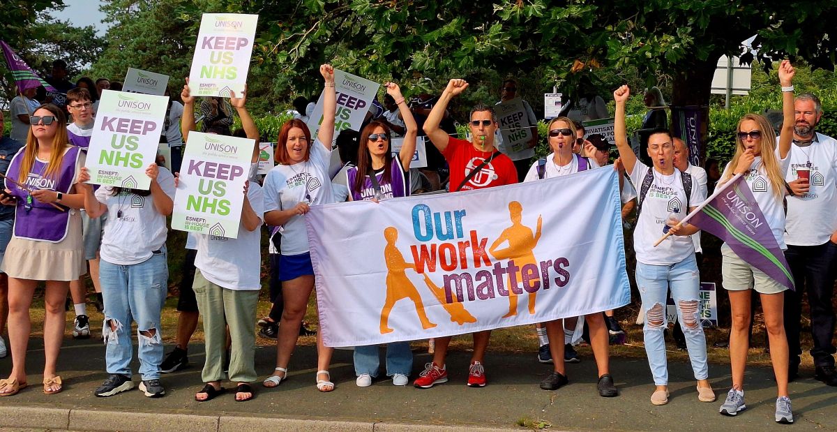 Our Work Matters banner on picket line