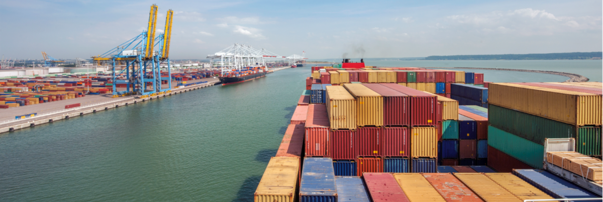 Container ship coming into port