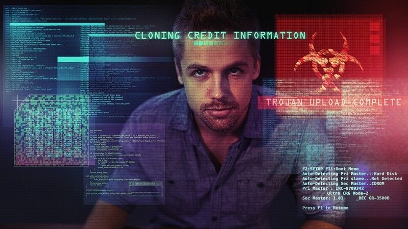 A young man looking up at messages on a virtual screen 