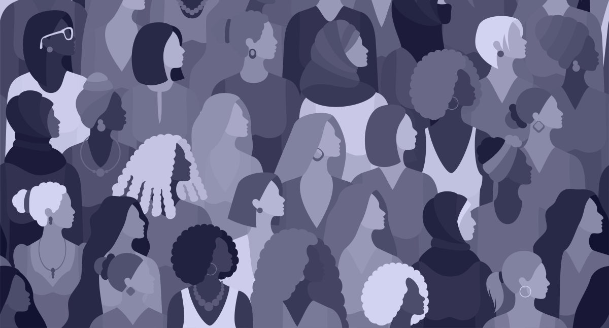 black and white illustration of varied ethnicity group