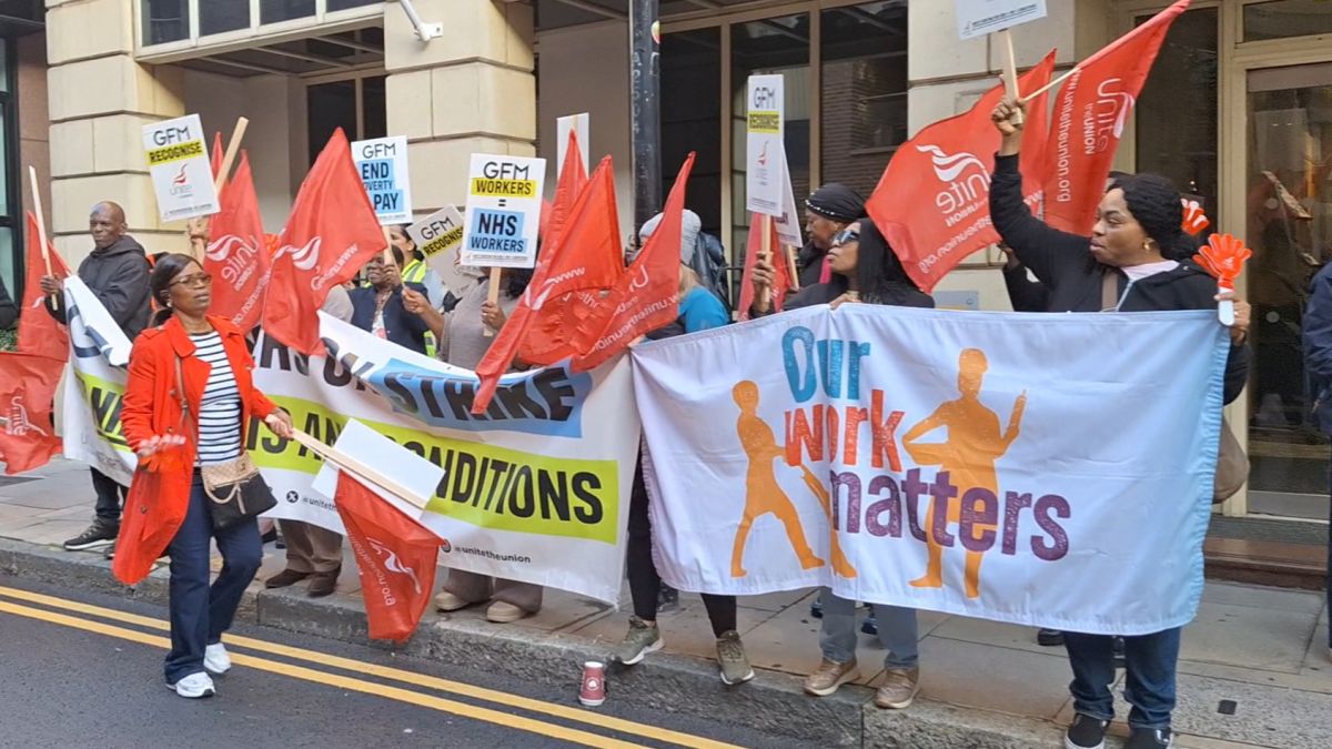 Outsourced NHS workers on strike for fair pay