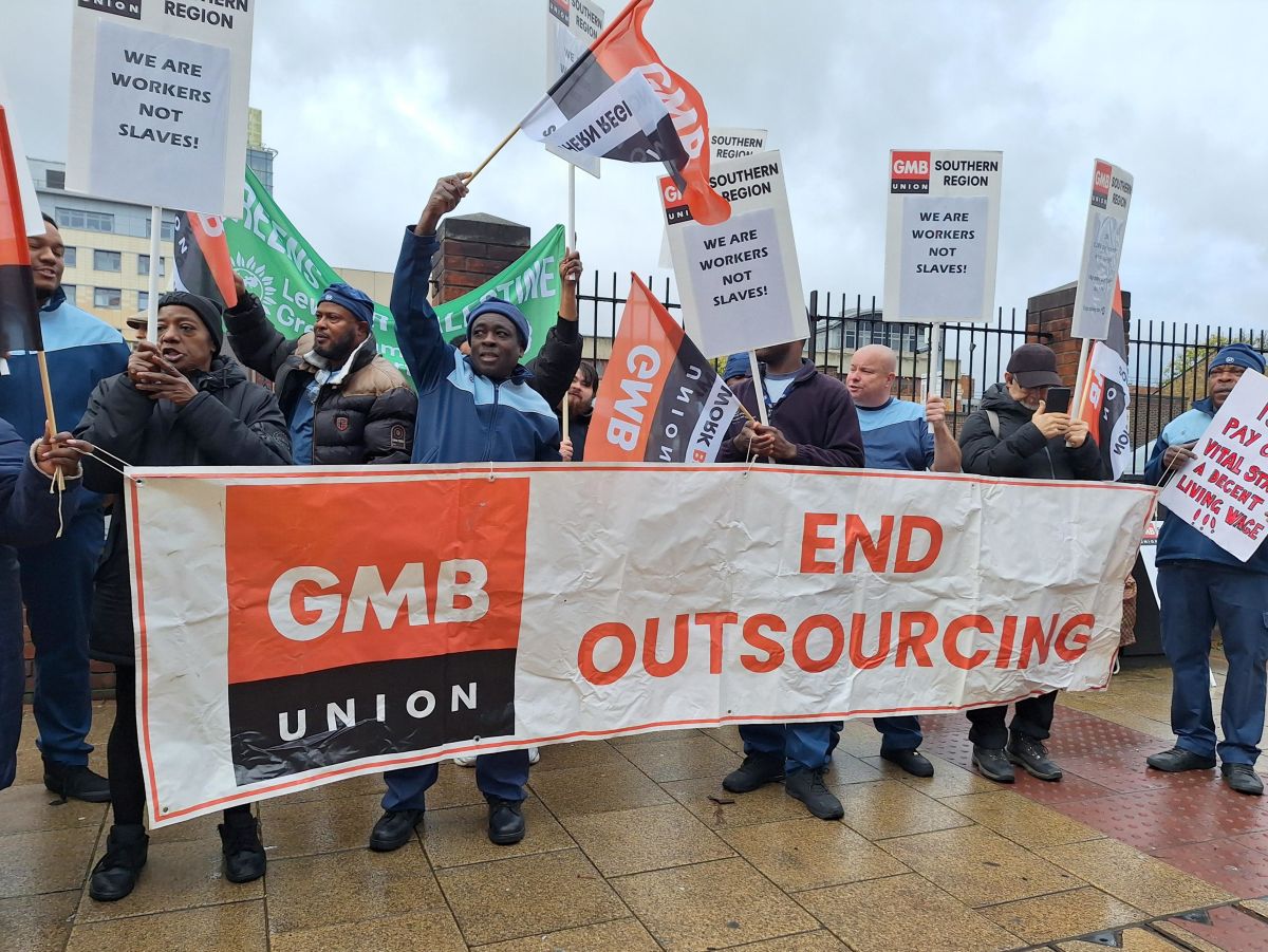 Outsourced workers protest
