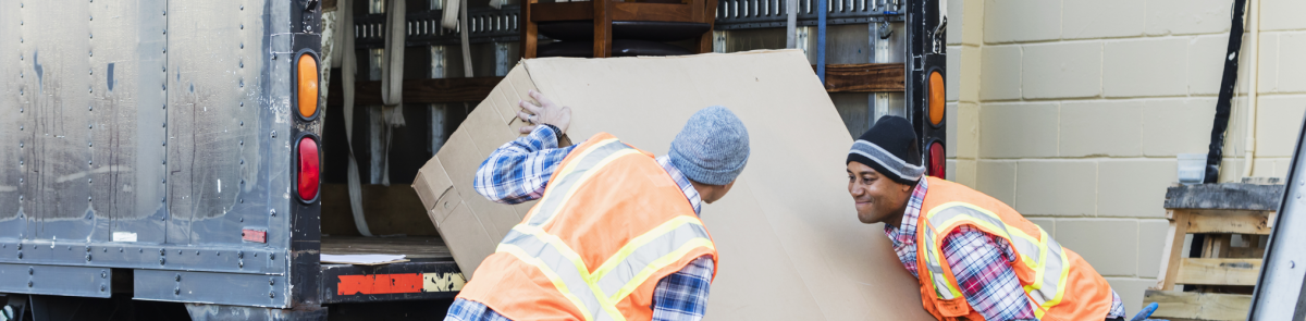 Two workers loading truck