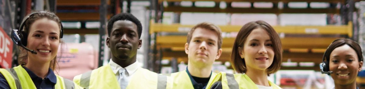 Group of young workers in a warehouse