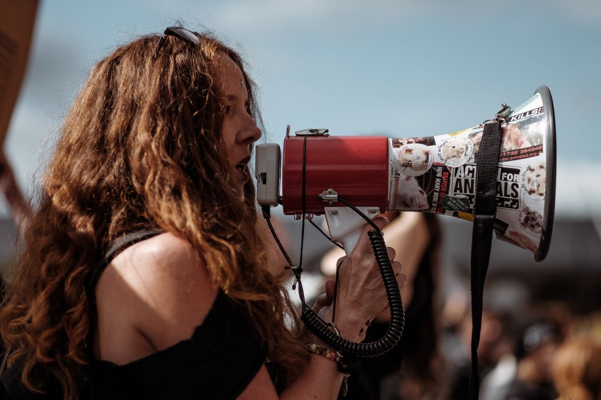 Woman with a loudspeaker