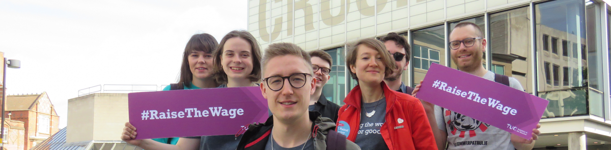 Summer Patrol young unionists outside the Crucible theatre in Sheffield