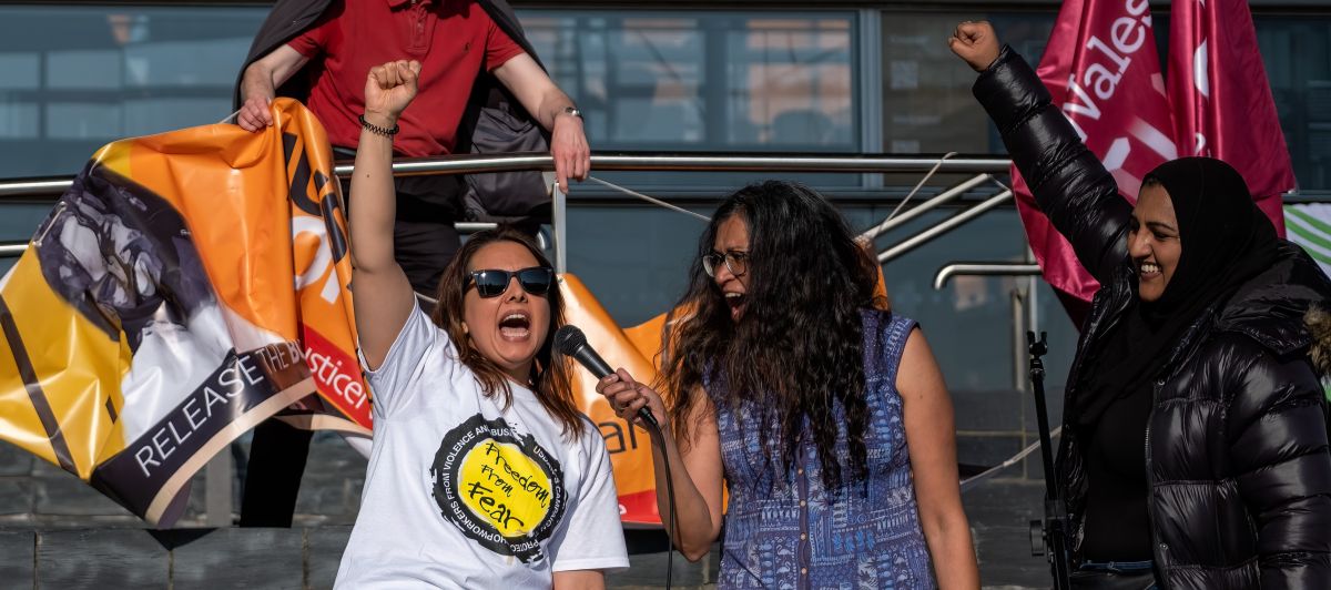 Our General Secretary Shavanah Taj at the Anti-Racism march in Cardiff on 21 March 2022