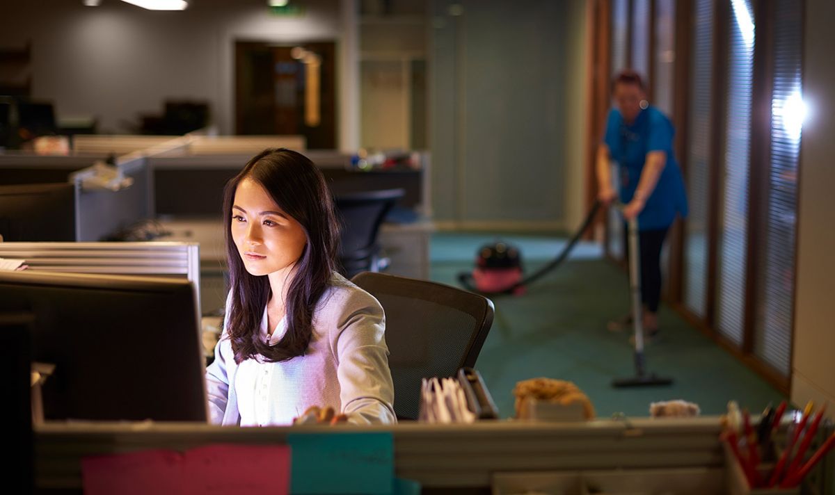 woman working late