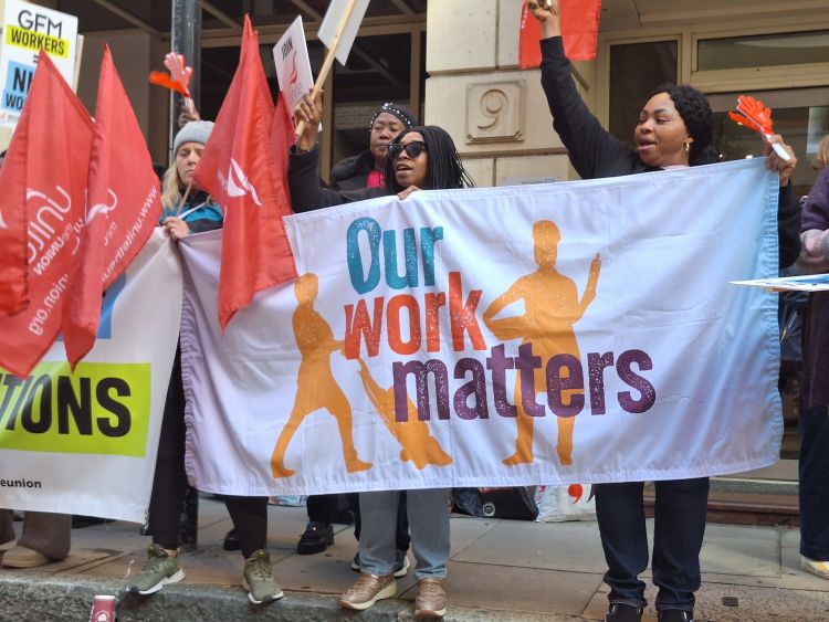 Our Work Matters banner on picket line