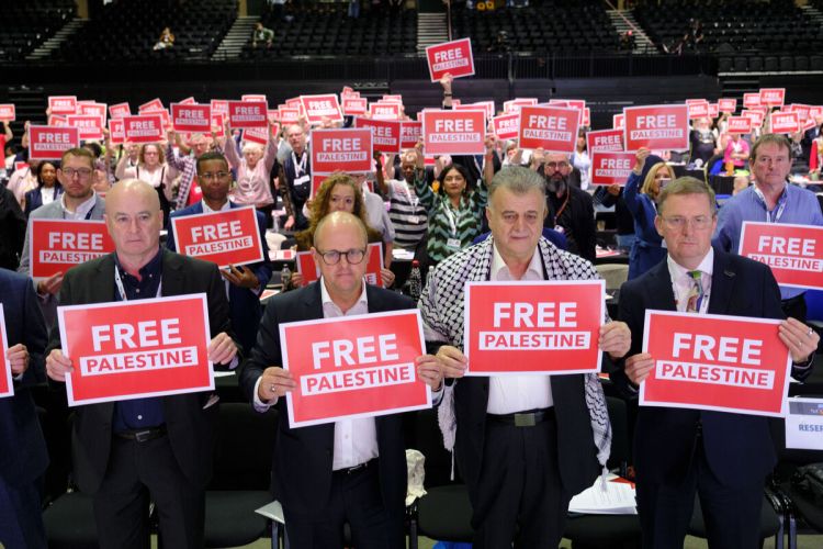 free palestine placards at congress 2025