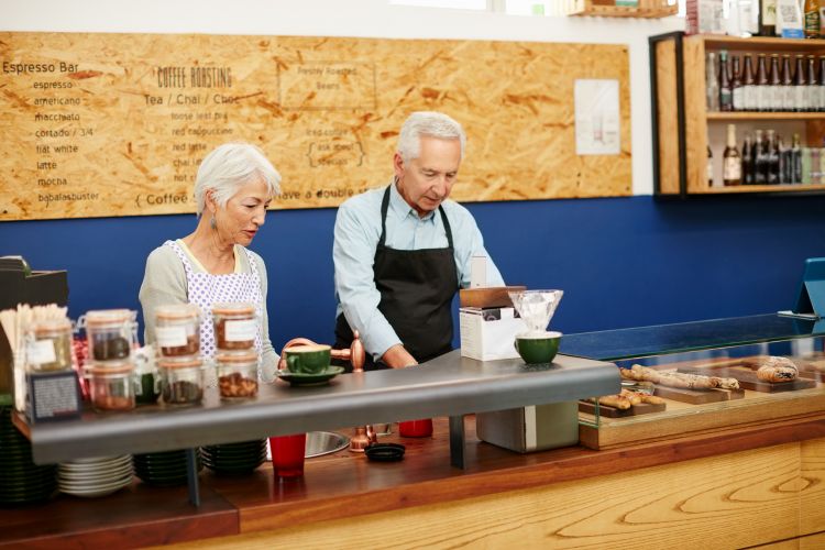 A senior couple running a small business together