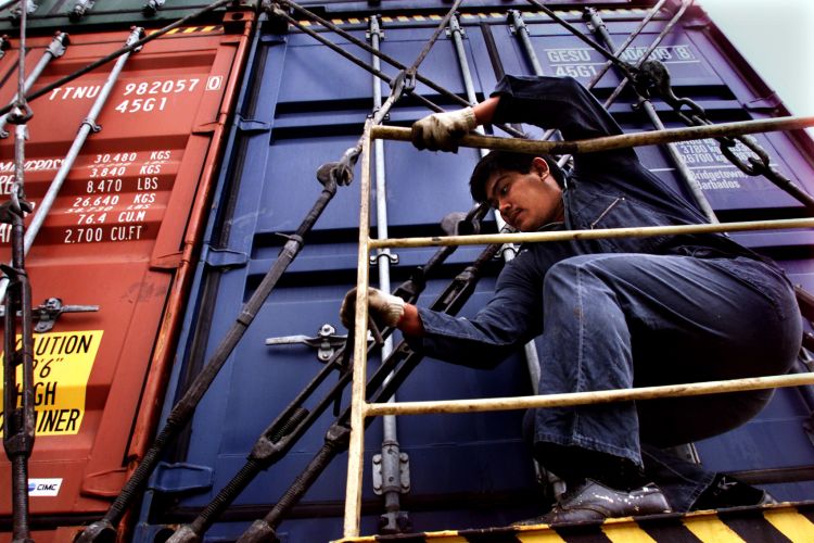 worker on a cargo ship