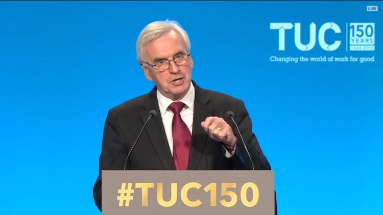 Shadow Chancellor John McDonnell addressing TUC150 Congress