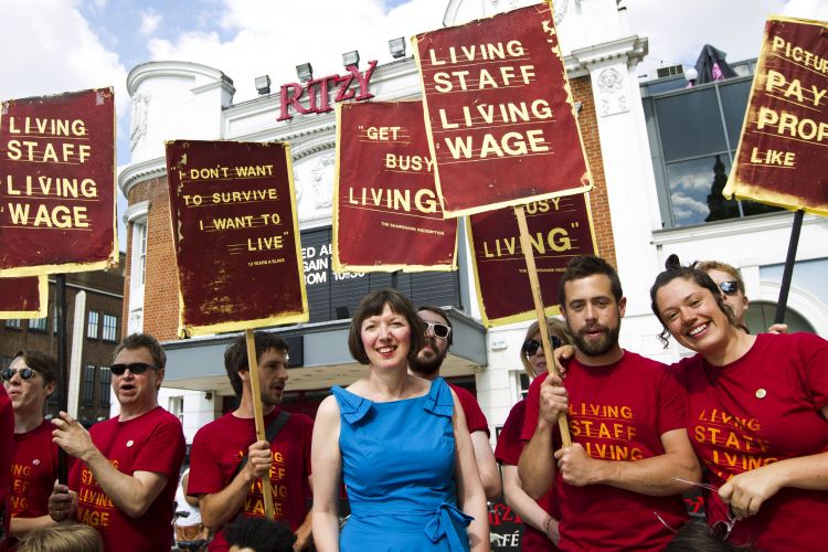 Frances O'Grady at Ritzy Cinema workers' protest.