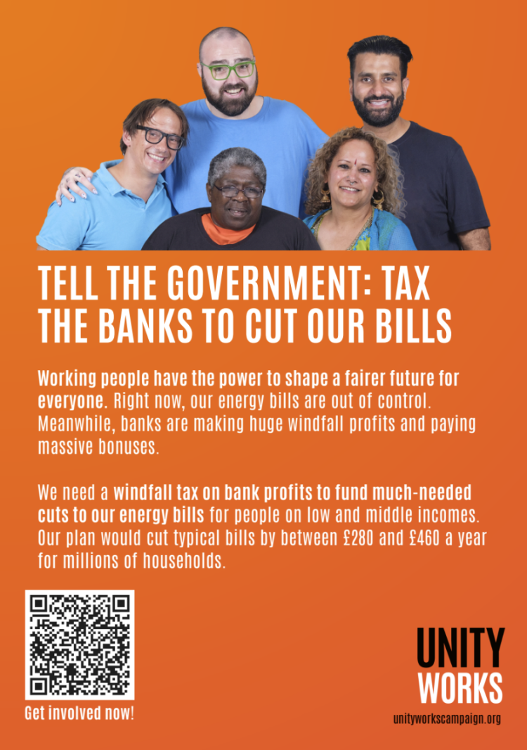 unity works tax the banks poster