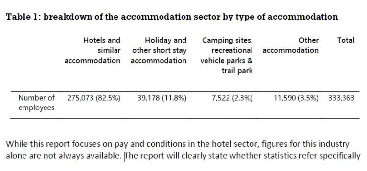 Table 1: breakdown of the accommodation sector by type of accommodation