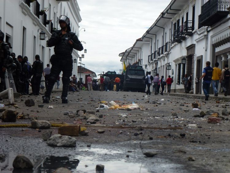 A Colombian street after a protest