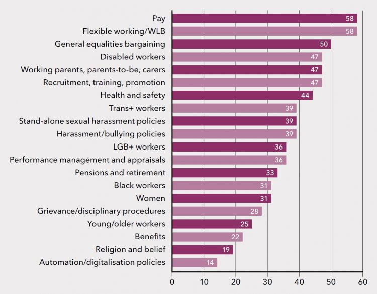 Figure 10: Unions achieving equality gains in all bargaining topics (per cent)