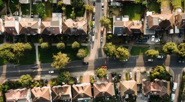 An aerial view of urban streets in London