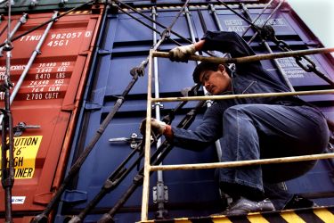 worker on a cargo ship