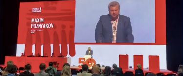 Maksim Pazniakou addresses the ETUC Congress in Berlin, 2023