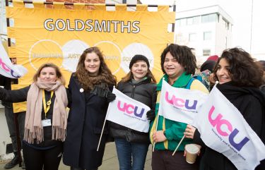 Sally Hunt at a picket