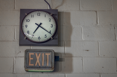 Clock on a block wall