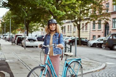 Woman cycling to work