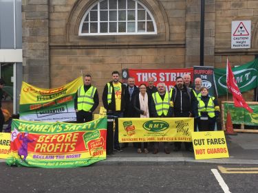 Photograph of RMT union strike at Arriva Rail North