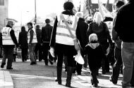 Parent and child at union protest