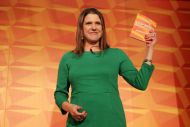 Lib Dem leader Jo Swinson holding a copy of the 2019 Liberal Democrat manifesto