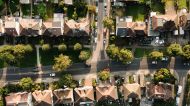An aerial view of urban streets in London