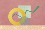Abstract geometric shapes connected by a line moving up