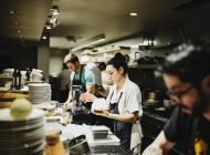 Young workers in kitchen