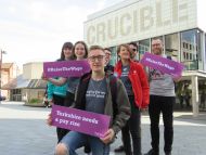 Summer Patrol young unionists outside the Crucible theatre in Sheffield