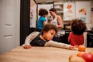 Mother and children in kitchen