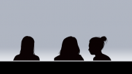 Silhouette of three women sitting in front of a grey background