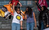 Our General Secretary Shavanah Taj at the Anti-Racism march in Cardiff on 21 March 2022